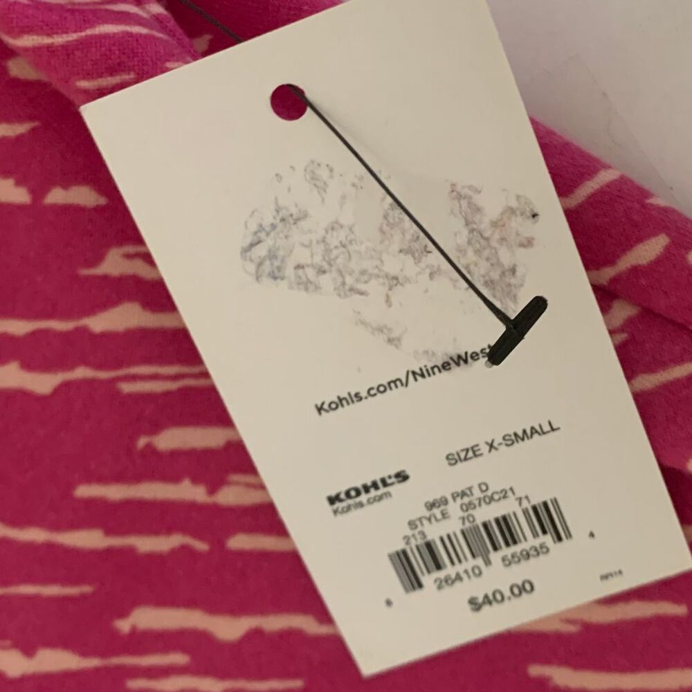 Nine West Pink Patterned Short Sleeve V-Neck A-line Midi Dress NWT Size XS - Picture 7 of 8